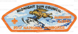 Patch Scan of 2017 National Jamboree - Midnight Sun Council - Moose on Snow-ski - Orange Border