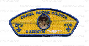 Patch Scan of Daniel Boone Council FOS 2019 - A Scout is Thrifty CSP (Blue Border