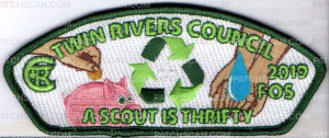 Patch Scan of Twin Rivers Council FOS A Scout Is Thrifty 2019