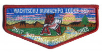2017 National Jamboree - Wachtschu Mawachpo Lodge - OA Flap - Red Border  Westark Area Council #16 merged with Quapaw Council