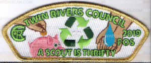Patch Scan of Twin Rivers Council FOS A Scout Is Thrifty 2019