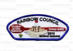 Patch Scan of RAINBOW COUNCIL- 2013 JAMBOREE- TROOP A419- 212102