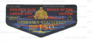 Patch Scan of Golden Sun Lodge 492- Nebraska Statehood Flap - Black Border