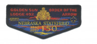 Golden Sun Lodge 492- Nebraska Statehood Flap - Black Border Cornhusker Council #324