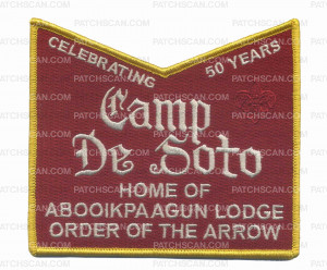 Patch Scan of Camp De Soto Home of Abooikpaagun Lodge Order of the Arrow Celebrating 50 YRS