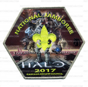 Patch Scan of Halo 2017 National Jamboree Center Patch Red Sky Silver Metallic Border