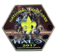 Halo 2017 National Jamboree Center Patch Red Sky Silver Metallic Border Cascade Pacific Council #492