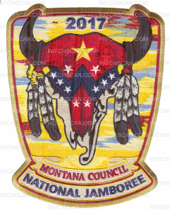 Patch Scan of Montana Council 2017 National Jamboree Skull Back Patch Gold Metallic Border