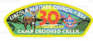 Patch Scan of Lincoln Heritage Council - Camp Crooked Creek - 30th anniversary - Yellow Border