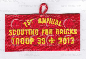 Patch Scan of X166644A 1ST ANNUAL TROOP 39 SCOUTING FOR BRICKS