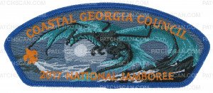 Patch Scan of 2017 National Jamboree - Coastal Georgia Council - Blue Dragon - Black Ghosted Background 