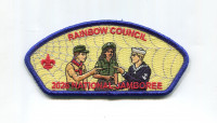 Rainbow Council 2026 NJ three Scouts pointing JSP blue border Rainbow Council #702