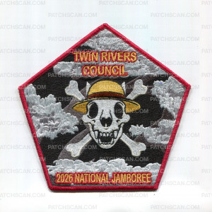 Patch Scan of Twin Rivers Council 2026 Jamboree Center patch red border