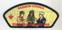Rainbow Council 2026 NJ three Scouts pointing JSP black  borderblack border Rainbow Council #702