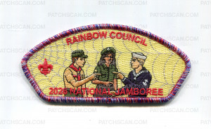 Patch Scan of Rainbow Council 2026 NJ three Scouts pointing JSP rwb border