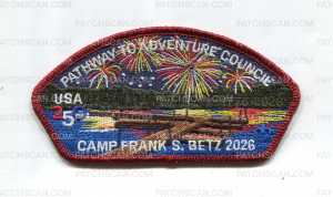 Patch Scan of Pathway to Adventure Council Camp Frank S. Betz 2026 CSP red metallic border