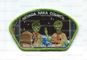 Patch Scan of Nevada Area Council 2026 Jamboree JSP aliens selling popcorn