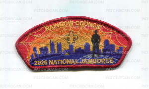 Patch Scan of Rainbow Council 2026 NJ Scout with skyline JSP red border