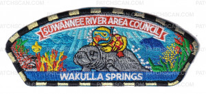 Patch Scan of Suwannee River Area Council Jamboree 2026 (Wakulla Springs / Black & Gold striped border)