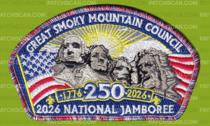 Patch Scan of Great Smoky Mountain Council 2026 NJ 250 Mt Rushmore JSP rwb border