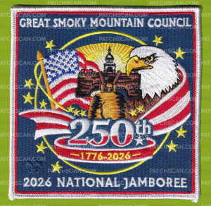 Patch Scan of Great Smoky Mountain Council 2026 NJ 250 Center patch white border