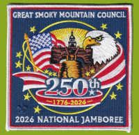 Great Smoky Mountain Council 2026 NJ 250 Center patch white border Great Smoky Mountain Council #557