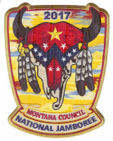 Montana Council 2017 National Jamboree Skull Back Patch Gold Metallic Border Montana Council #315